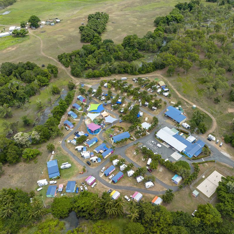 Aerial view of a caravan park