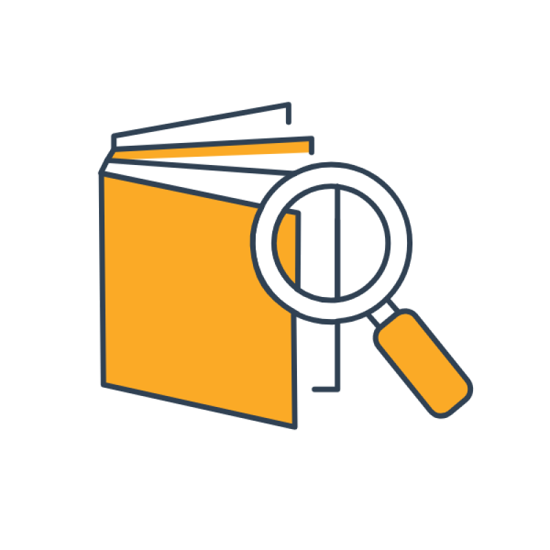 A book with the pages showing and a magnifying glass over the top as a representation that the book is being audited closely