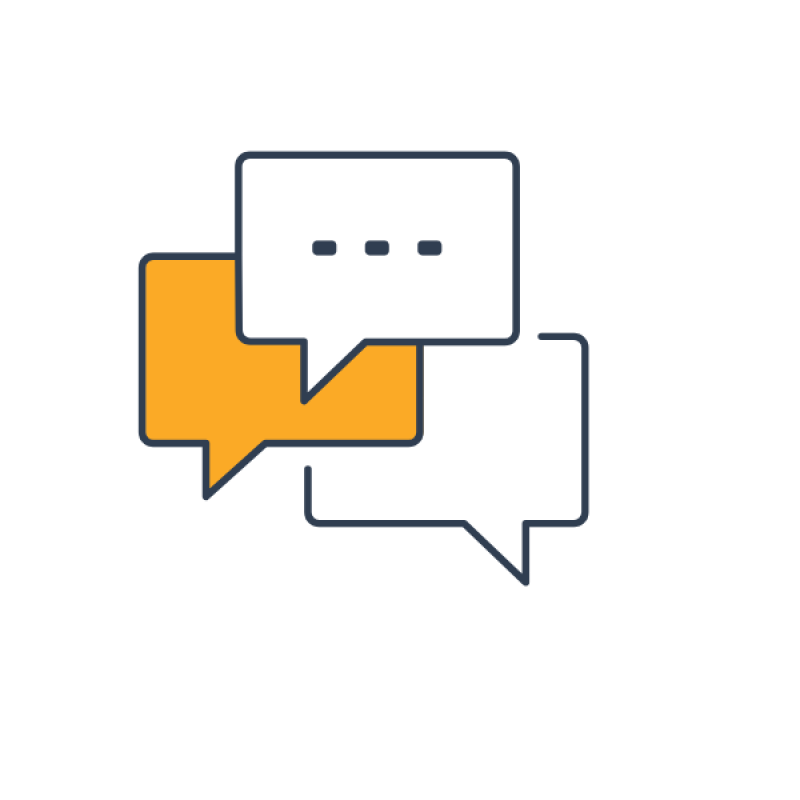 This incon shows three speech bubbles overlaying one another to represent correspondence back and forth between two parties