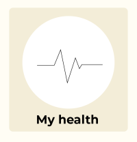 An illustration of an ECG (heartbeat) line with the words 'my health' written in black underneath. 