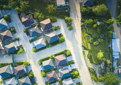 aerial view of the rooftops of houses in an Australian suburb