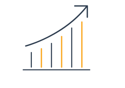 This icon shows a bar graph with an arrow over the top of it indicating the data trend that numbers are increasing