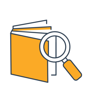 A book with the pages showing and a magnifying glass over the top as a representation that the book is being audited closely