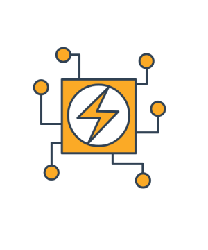 This icon has a bolt of lightning surrounded by nodes representing different branches of an electricity network
