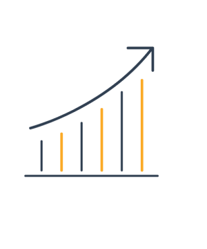 This icon shows a bar graph with an arrow over the top of it indicating the data trend that numbers are increasing