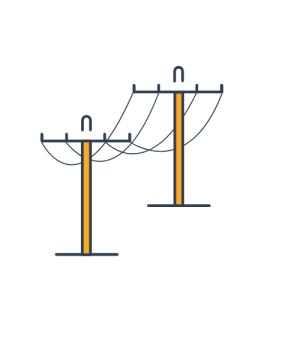 This icon show two transmission towers connected together by wires
