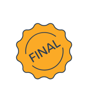 This icon shows a certification stamp with the word final in it, representing that this is a final document