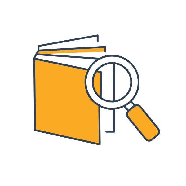 A book with the pages showing and a magnifying glass over the top as a representation that the book is being audited closely