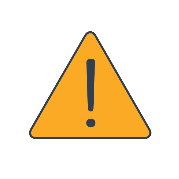 A yellow triangle with an exclamation mark inside it, representing warning of an infringement notice