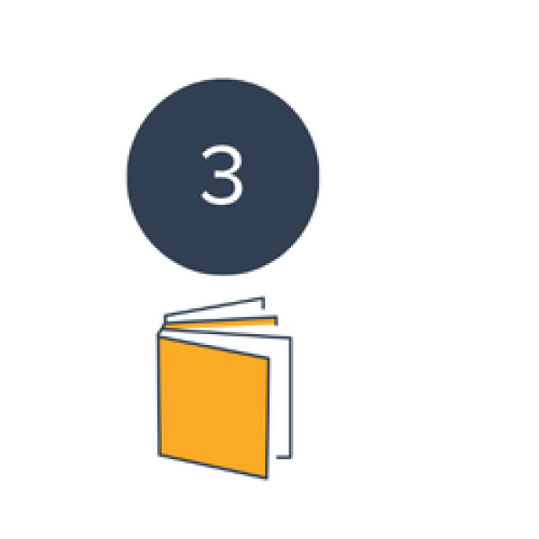 Icon of an open book with a blue circle above it that has the number 3 in it