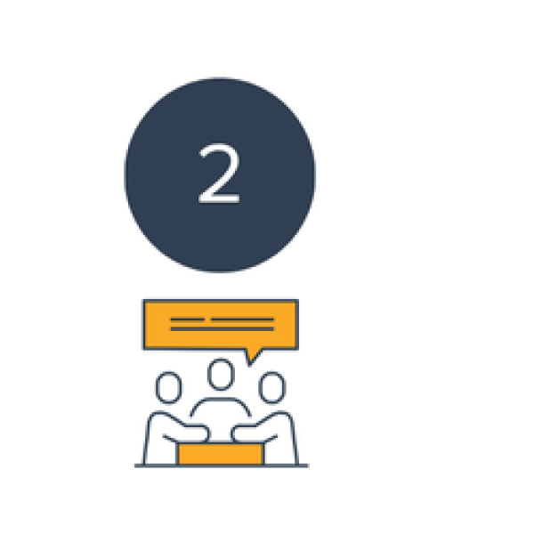 Icon of three people in a discussion with a blue circle above it that has the number 2 in it