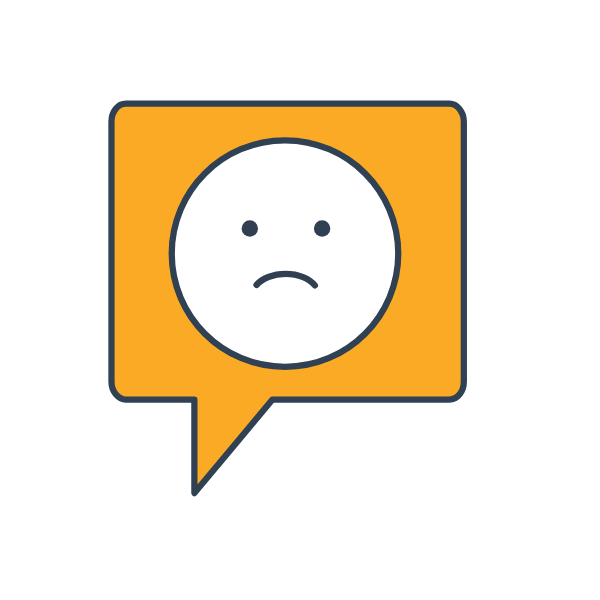 a drawing of a speech bubble with a sad face inside it